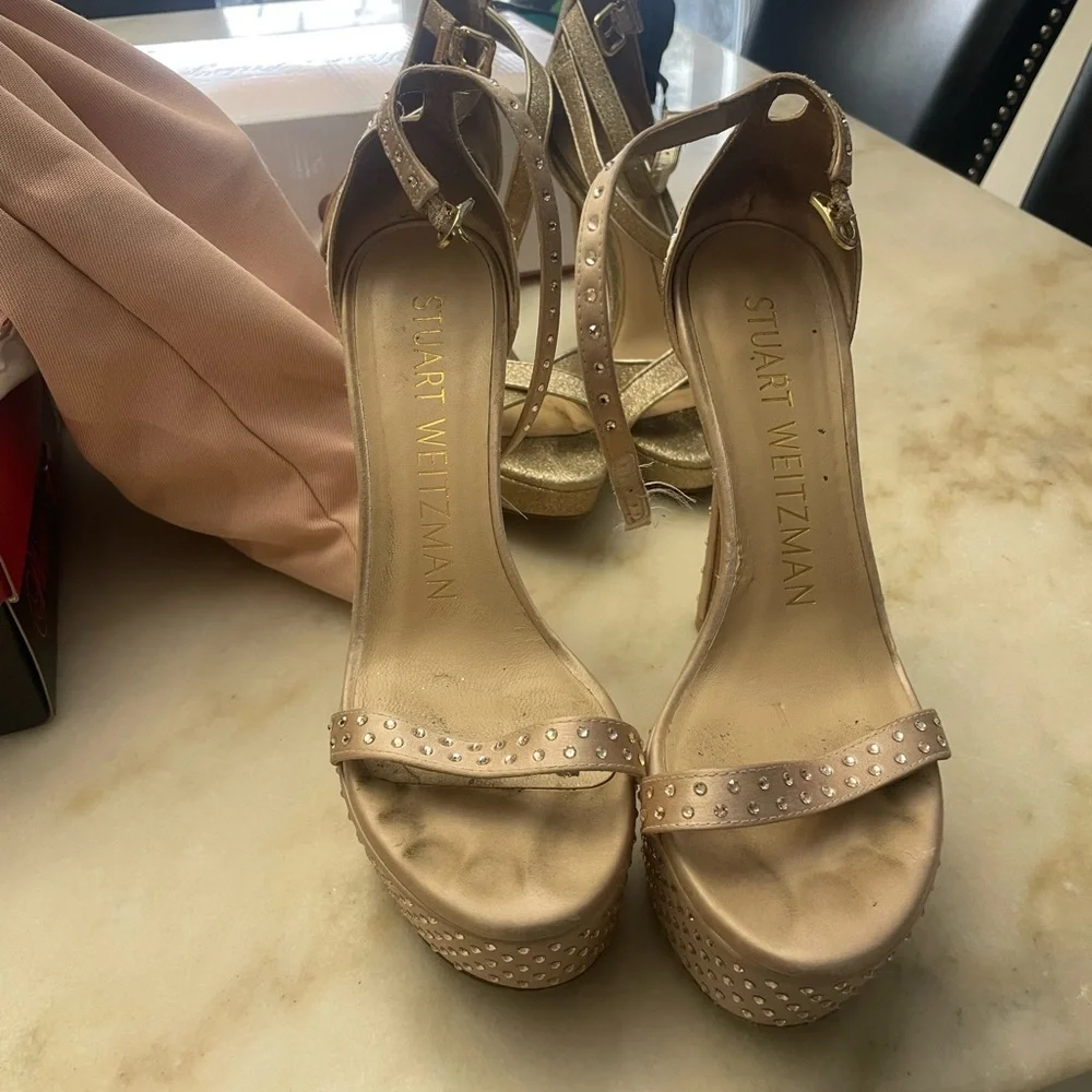 Stuart Weitzman Nude Studded Platform Heels - Picture 3 of 4